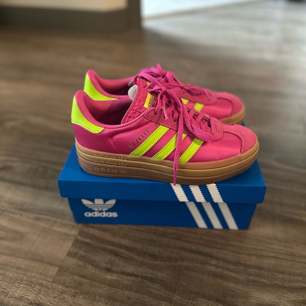 Adidas Gazelle Pink and Neon Yellow Sneakers